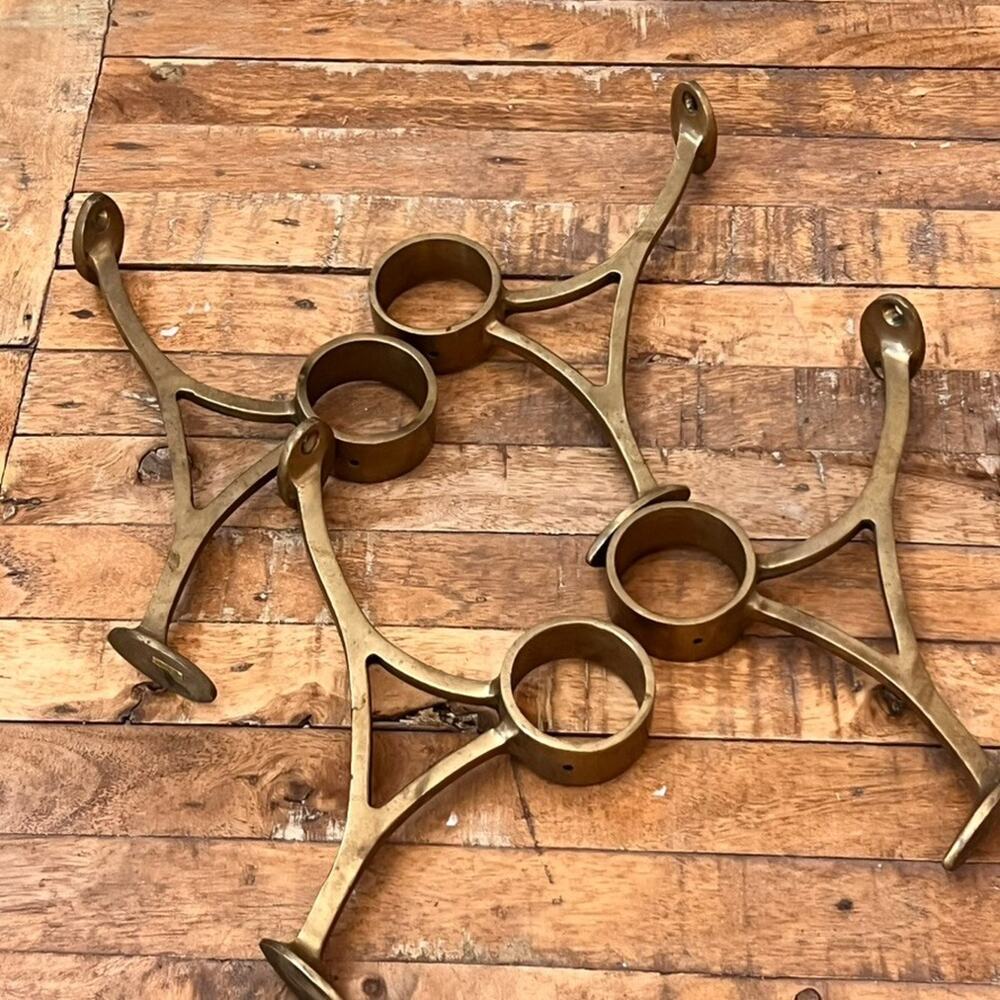 Brass Bar Railing Floor Mount Bracket for OD Rail Lot of 4